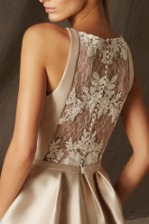 A line gemstone champagne satin short Homecoming Dresses